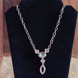 Studio Barse 925 Silver Textured Link Smoky Blue Crystal Lariat Necklace